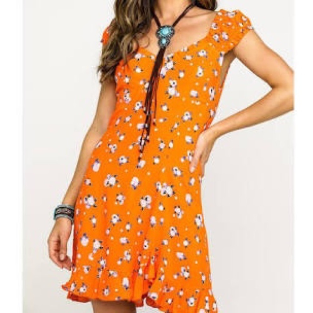 NWT Free People Orange Citrus Print Mini Dress L